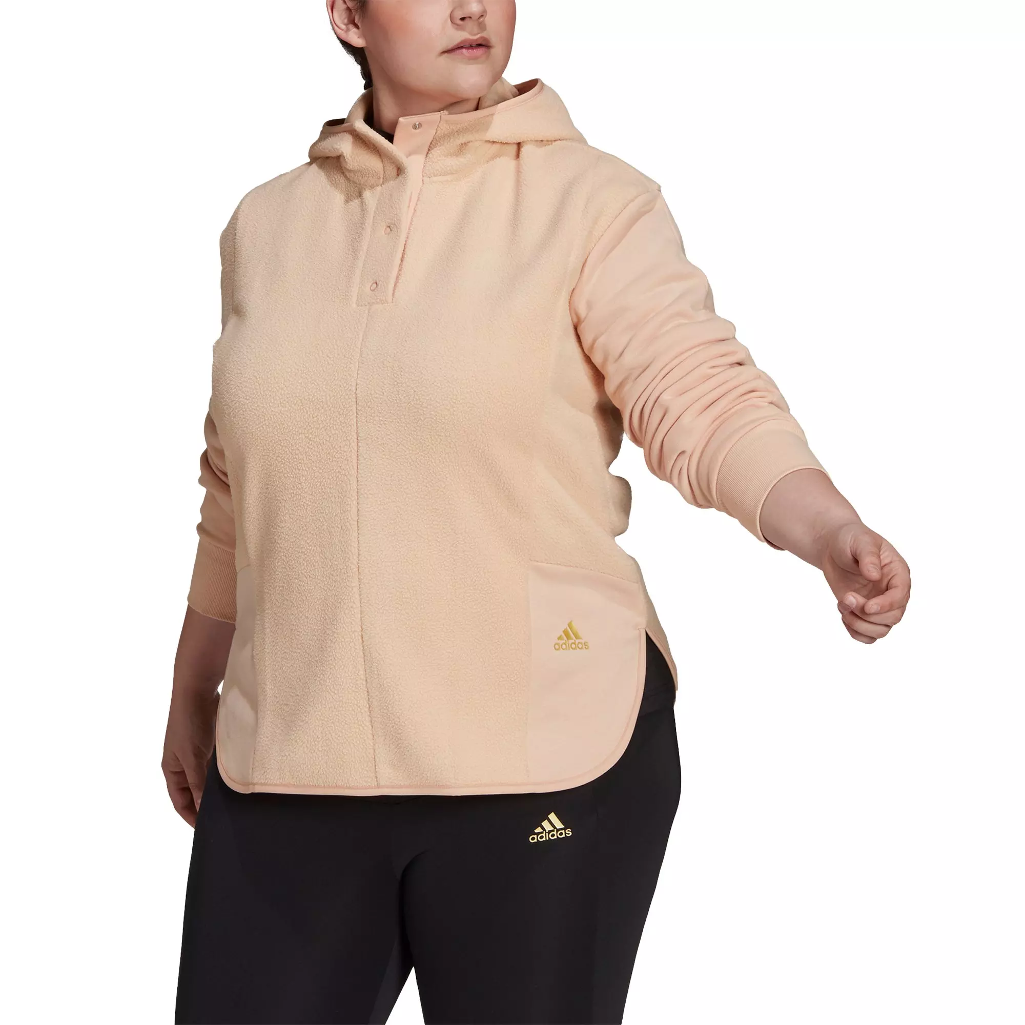 adidas Women s Essentials Pink Golden Logo Sherpa Hoodie Plus